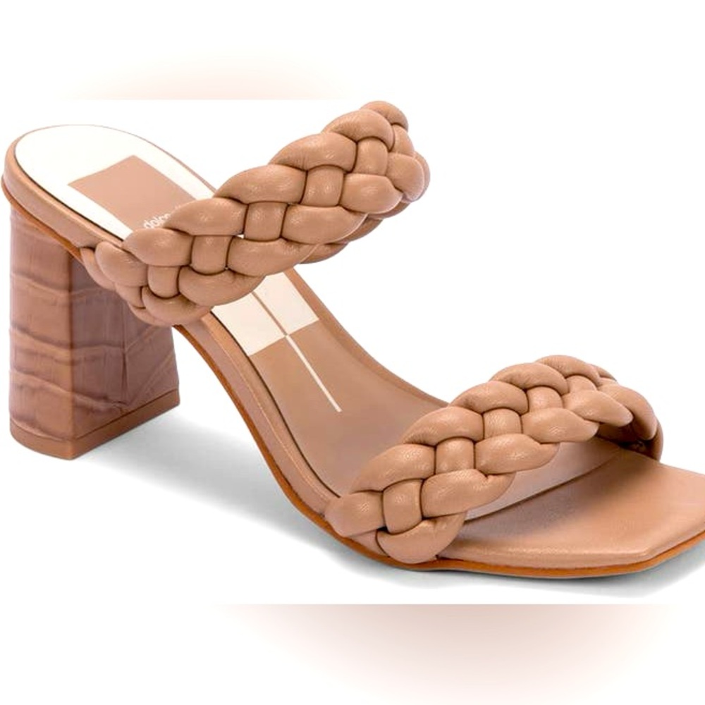 Dolce Vita Paily Braided Sandal Chunky Heel Women's 9.5 Tan Faux Leather NEW